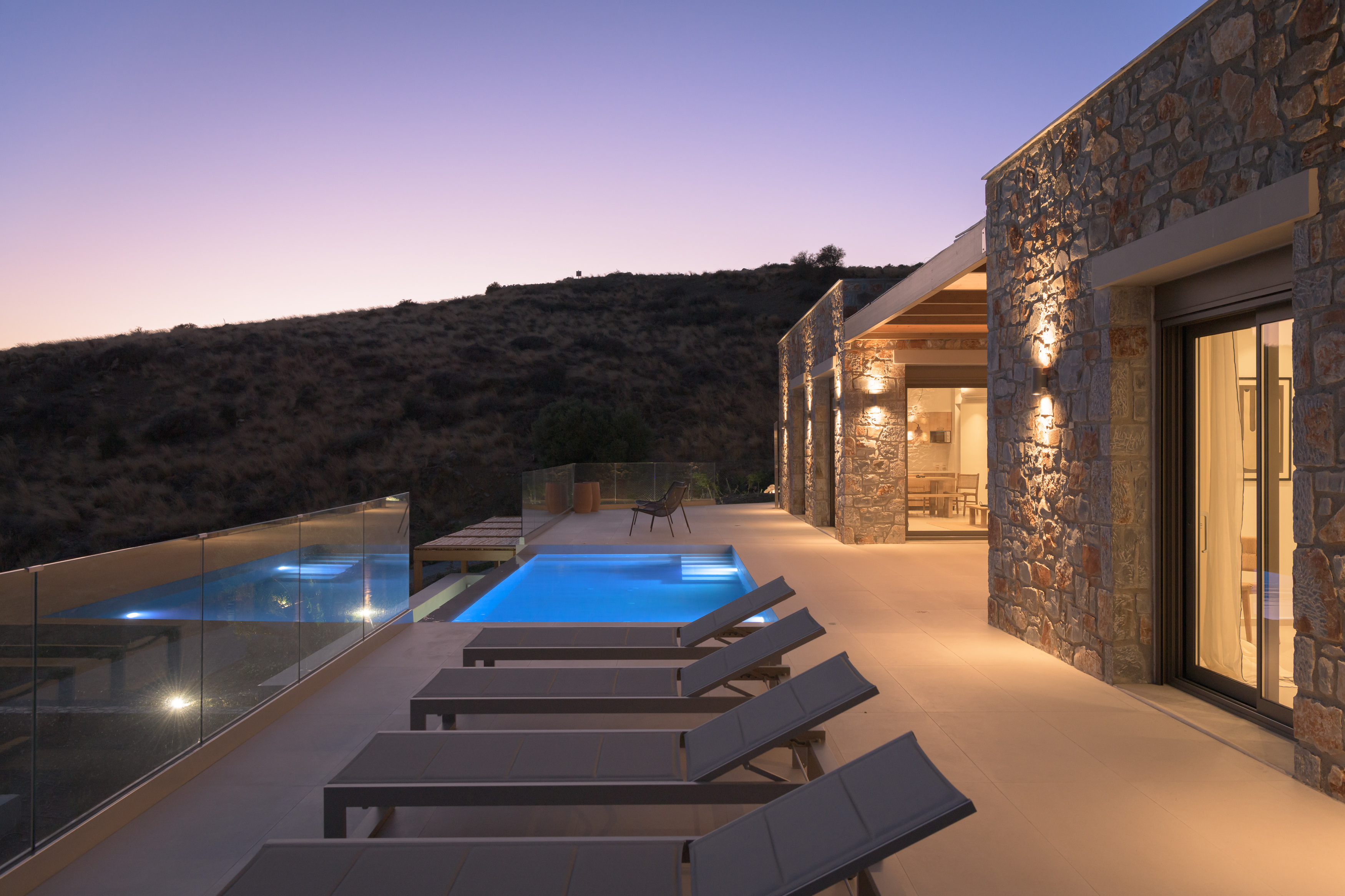 Poolside serenity, with a touch of evening glow.